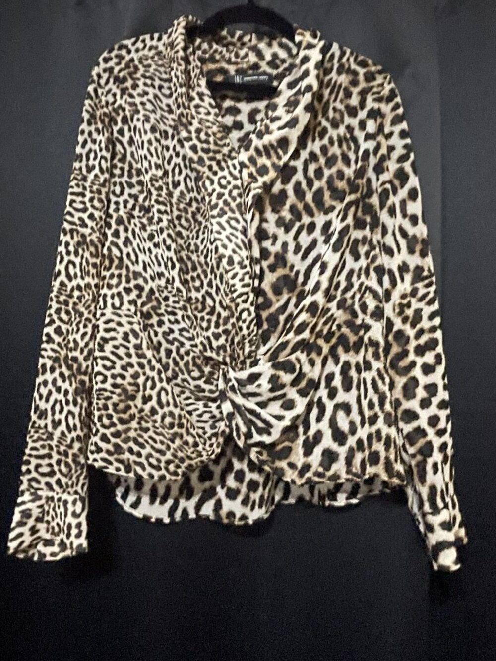 INC International Concepts Sheer Blouse Women’s S Brown Leopard Twist Front